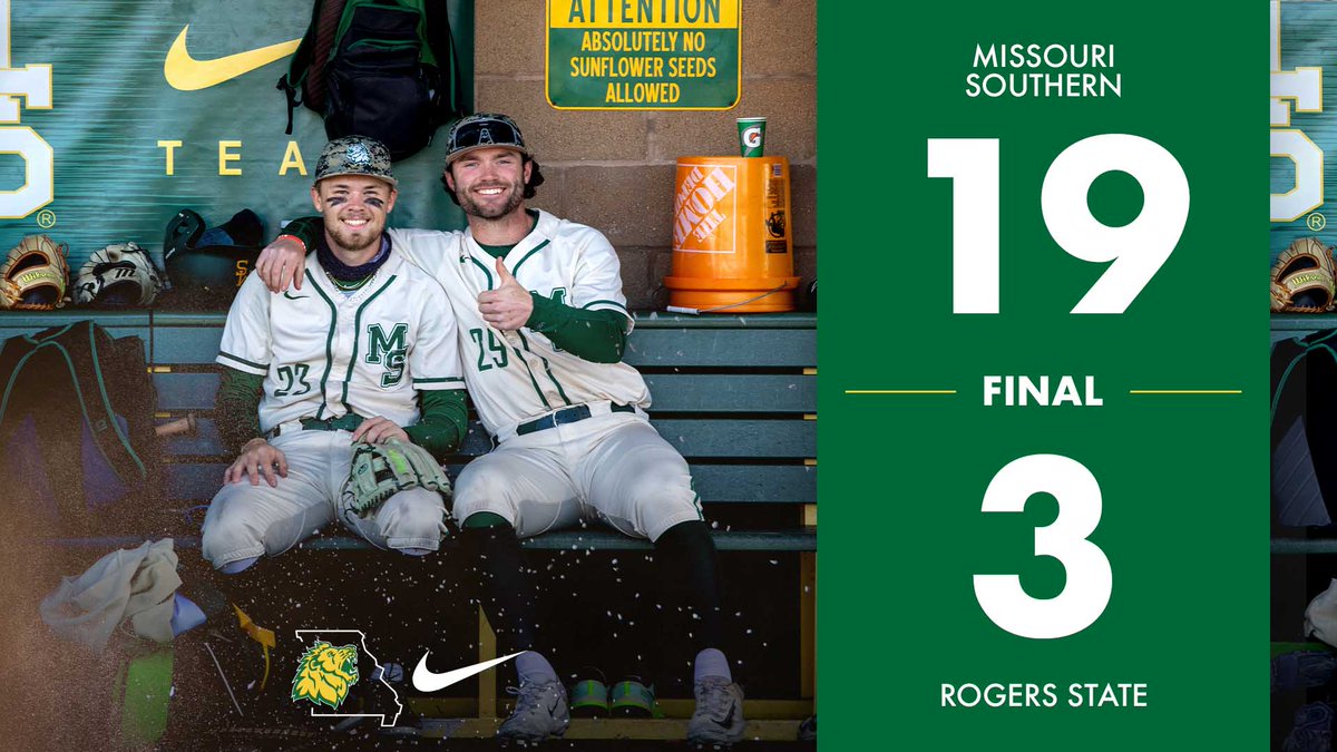 Lions run rule Rogers State 19 - 3!

Drew Davis and Nate Mieszkowski each with grand slams, Steen Lane picked up the win with three strikeouts.

Southern hits the road to Washburn this weekend for a three game series in Topeka. #LetsRoar
