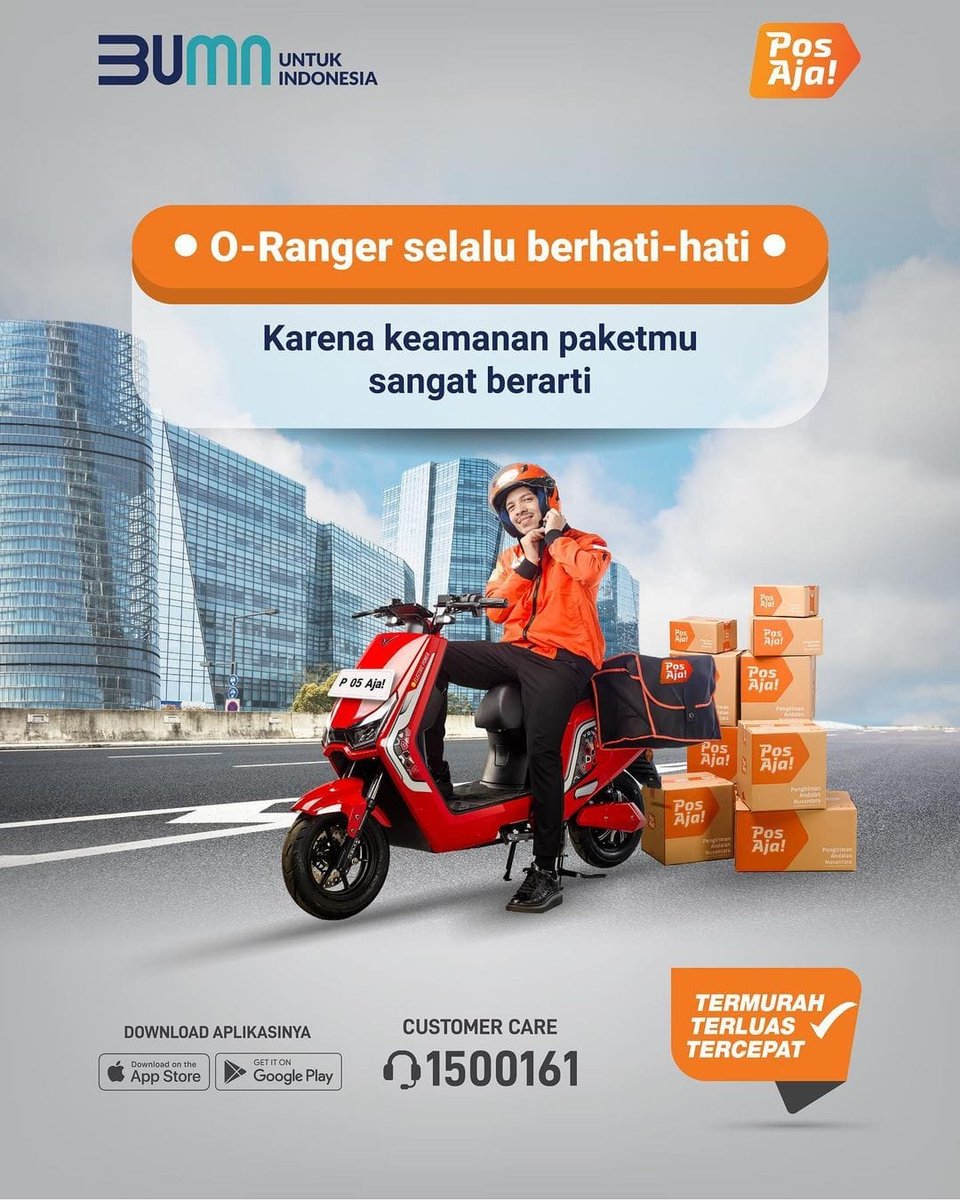 PosAjaMagelang's tweet photo. Jadi gak khawatir lagi, karena O-Ranger selalu berhati-hati supaya #SahabatPos terima paket dengan kedaan aman dan tidak ada kerusakan.

Pokoknya serahin pengirimannya pakai #PosAja! Dan dijamin aman diantar O-Ranger!

#CeriaBarengPosAja #PosAja! #WujudkanKeceriaanmu https://t.co/84p1FkFaLC
