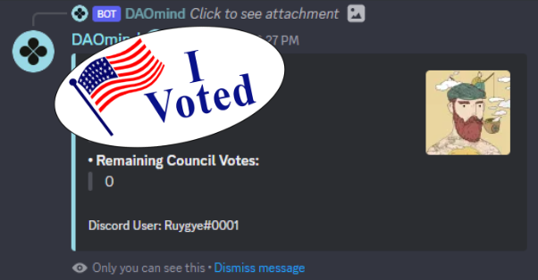 I voted in a DAO for the first time. Go vote for <a href="/DAOmindfolk/">DAOmind</a> Council! Chop chop