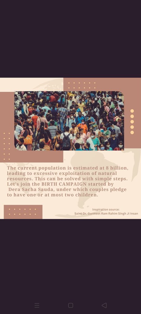 DCanada226's tweet photo. Mother Earth has finite resources.But exponentially increasing population is causing great stain on them .To create sustainable future,Saint Dr.MSG has launched BIRTH initiative,urging all have 1 or maximum 2 childrens.
#ContentWithOne
Saint Gurmeet Ram Rahim ji "birth compaign" https://t.co/xfQlmY9Jl5