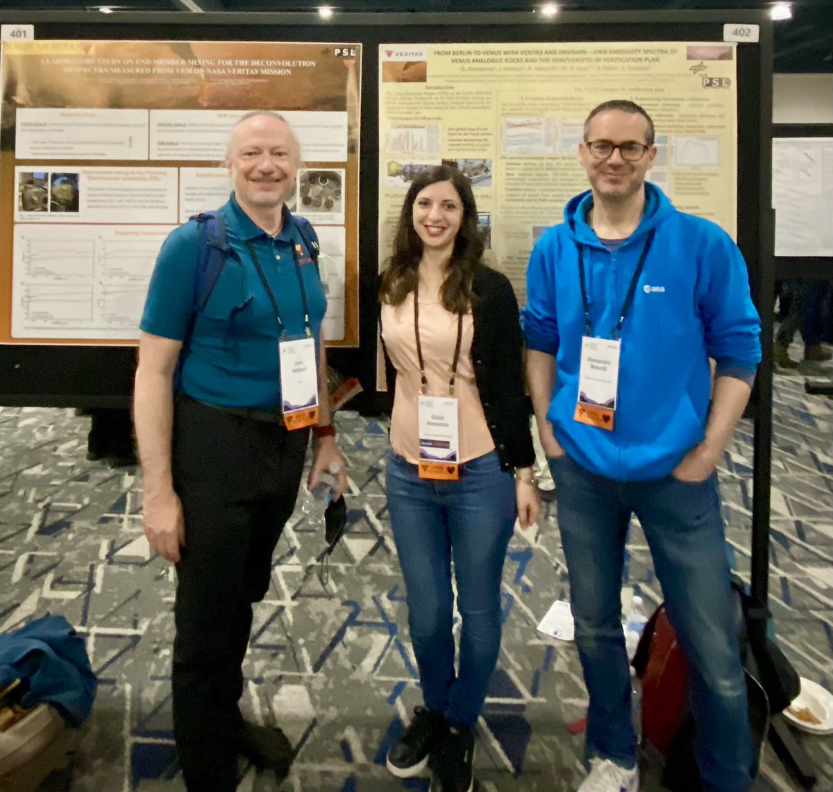 Planetguy_Bln's tweet photo. The @PSL_Berlin Venus Emissivity Mapper team after the #lpsc2023 poster session #VenusProgram #SaveVERITAS https://t.co/utHD4oo5Rx
