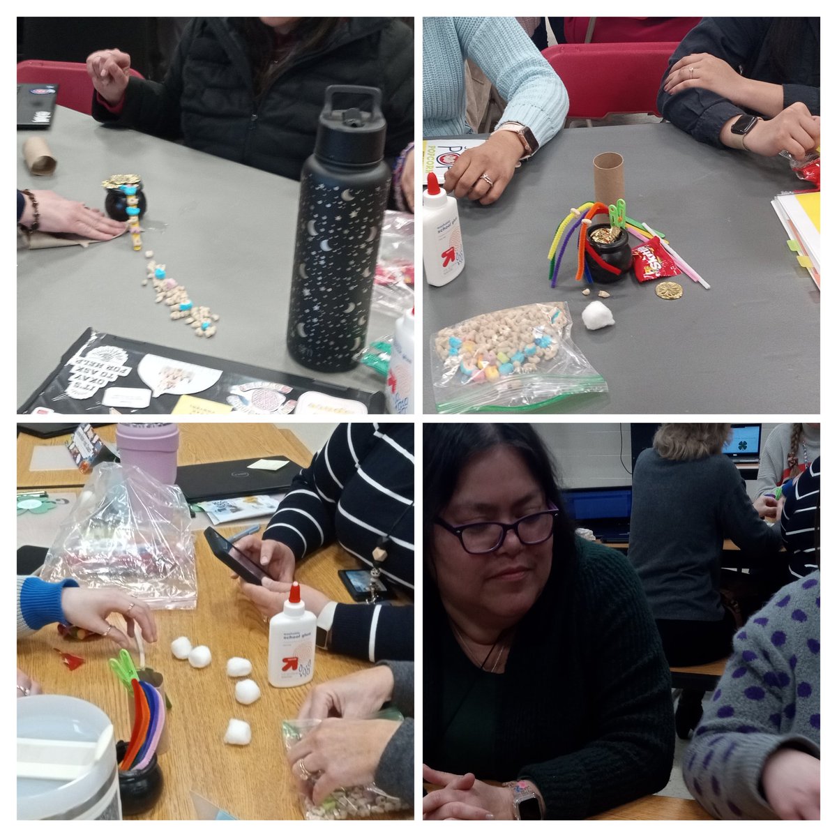 SFREInstructCol's tweet photo. Coleman Teachers teaming to make Leprechaun Traps while using Success Criteria at the March Staff Meeting. https://t.co/MakFBUilyK