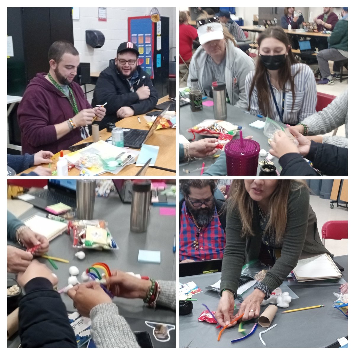 SFREInstructCol's tweet photo. Coleman Teachers teaming to make Leprechaun Traps while using Success Criteria at the March Staff Meeting. https://t.co/MakFBUilyK