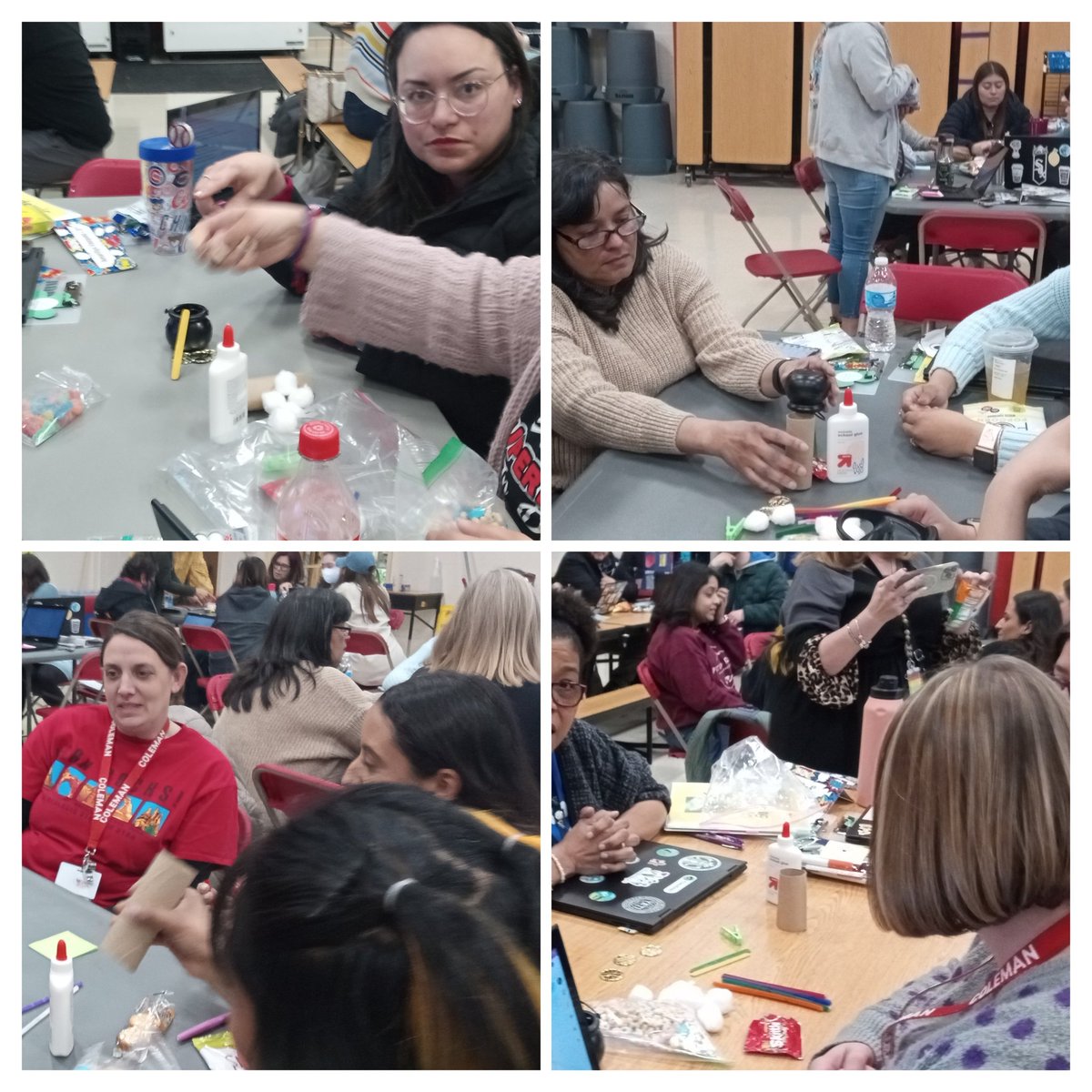 SFREInstructCol's tweet photo. Coleman Teachers teaming to make Leprechaun Traps while using Success Criteria at the March Staff Meeting. https://t.co/MakFBUilyK