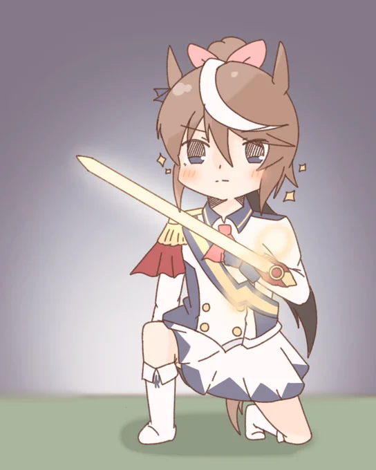 手から剣を出してポーズを取るトウカイテイオー 
