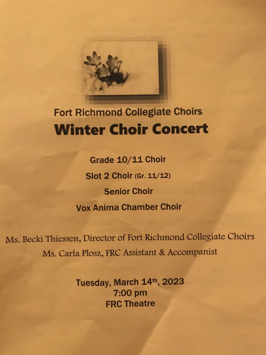 CindyNachtigall's tweet photo. 💜Bravo to the Grade 10/11 Fort Richmond Collegiate Choir directed by Ms. Becki Thiessen! It was an outstanding evening of gifted vocalists! 👏👏👏⁦@FRCCenturions⁩ ⁦@PembinaTrails⁩ https://t.co/K8sK9uoi9z