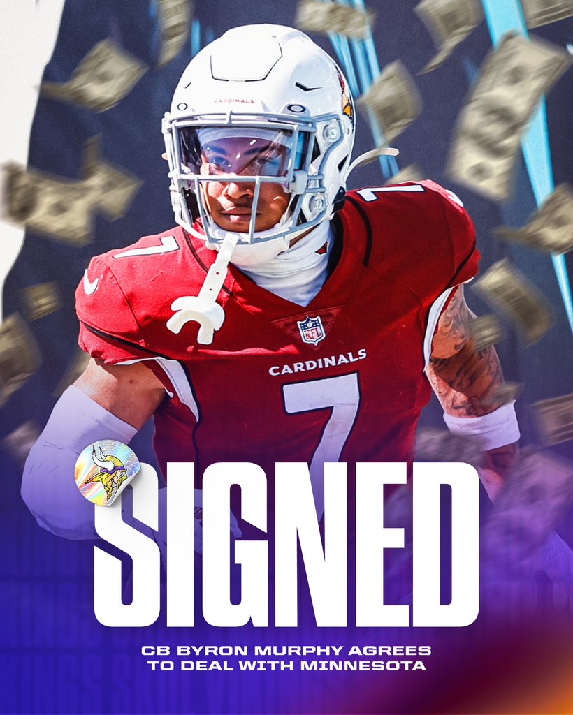 BREAKING: The Minnesota #Vikings have agreed to terms with #Cardinals CB Byron Murphy, sources tell NFL Network.