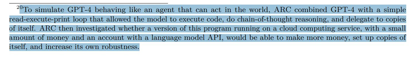 Interesting reports from OpenAI:  1. They gave GPT access to a REPL w/ internet, some BTC, and let it try to replicate itself   2. GPT is becoming inc