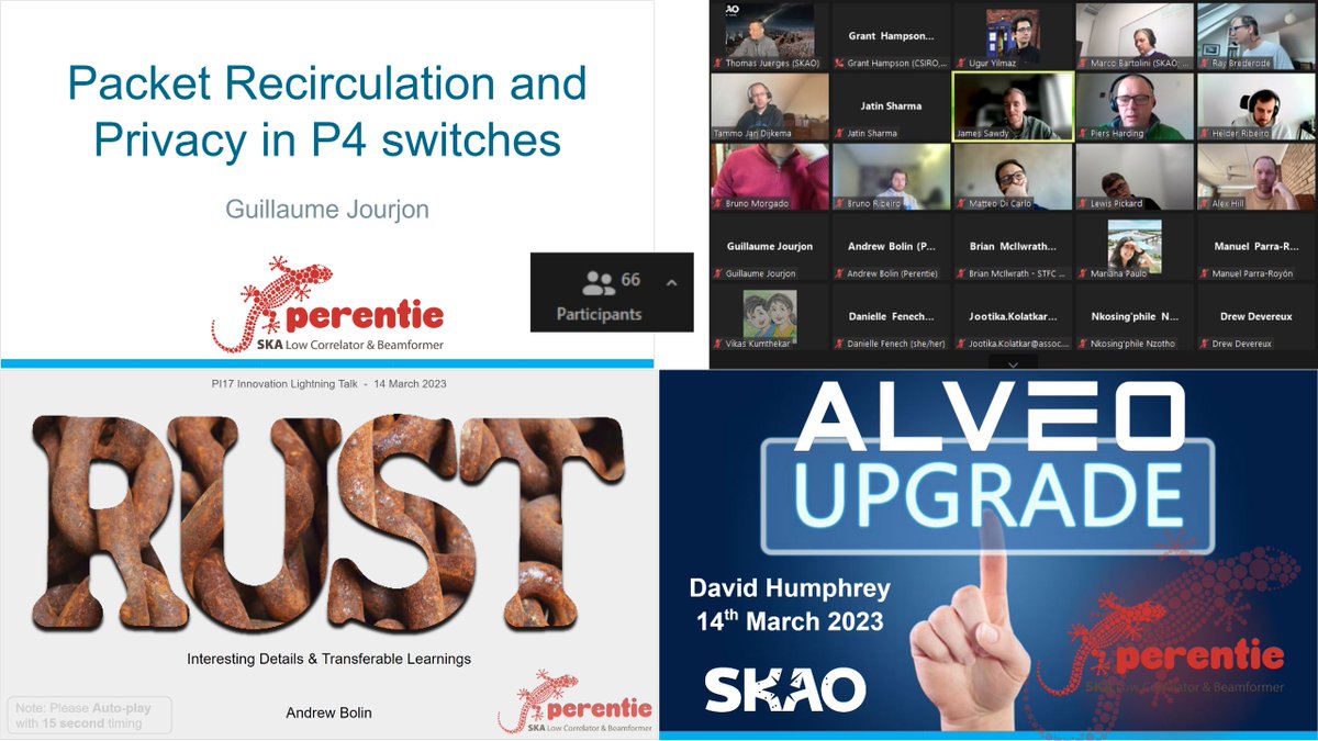 GrantHampson's tweet photo. Innovation is alive at the @SKAO in PI#17 with a dozen 5-minute lightning talks given last night. Thank you Guillaume, Andrew and David for your valuable team Perentie contributions. Congratulations Andrew for winning the Best Learning Experience award! https://t.co/Zcz3xoPvWo