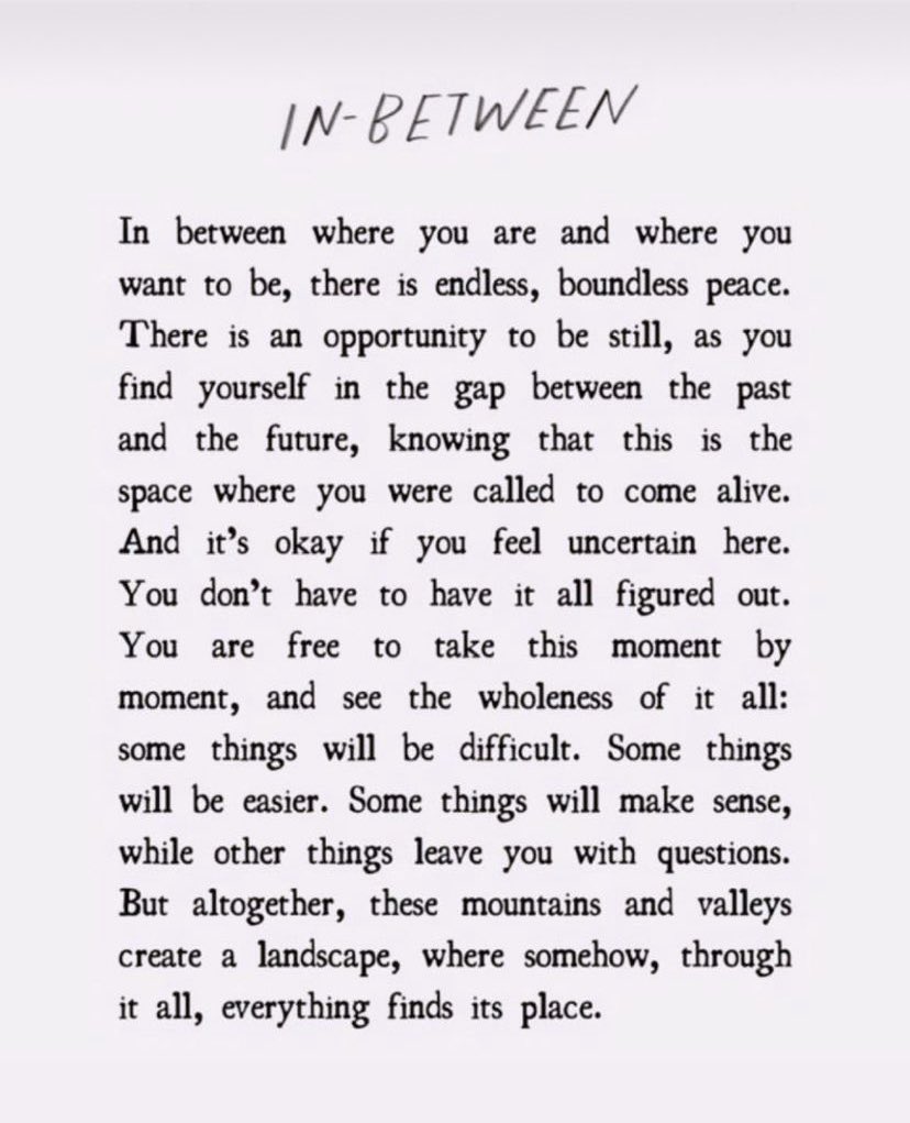 “In between where you are and where you want to be…somehow, through it all, everything finds its place”  

This Match Day, I hope you find peace in the moments of chaos and boundless opportunity in the in between #RxMatchDay #TxPharm