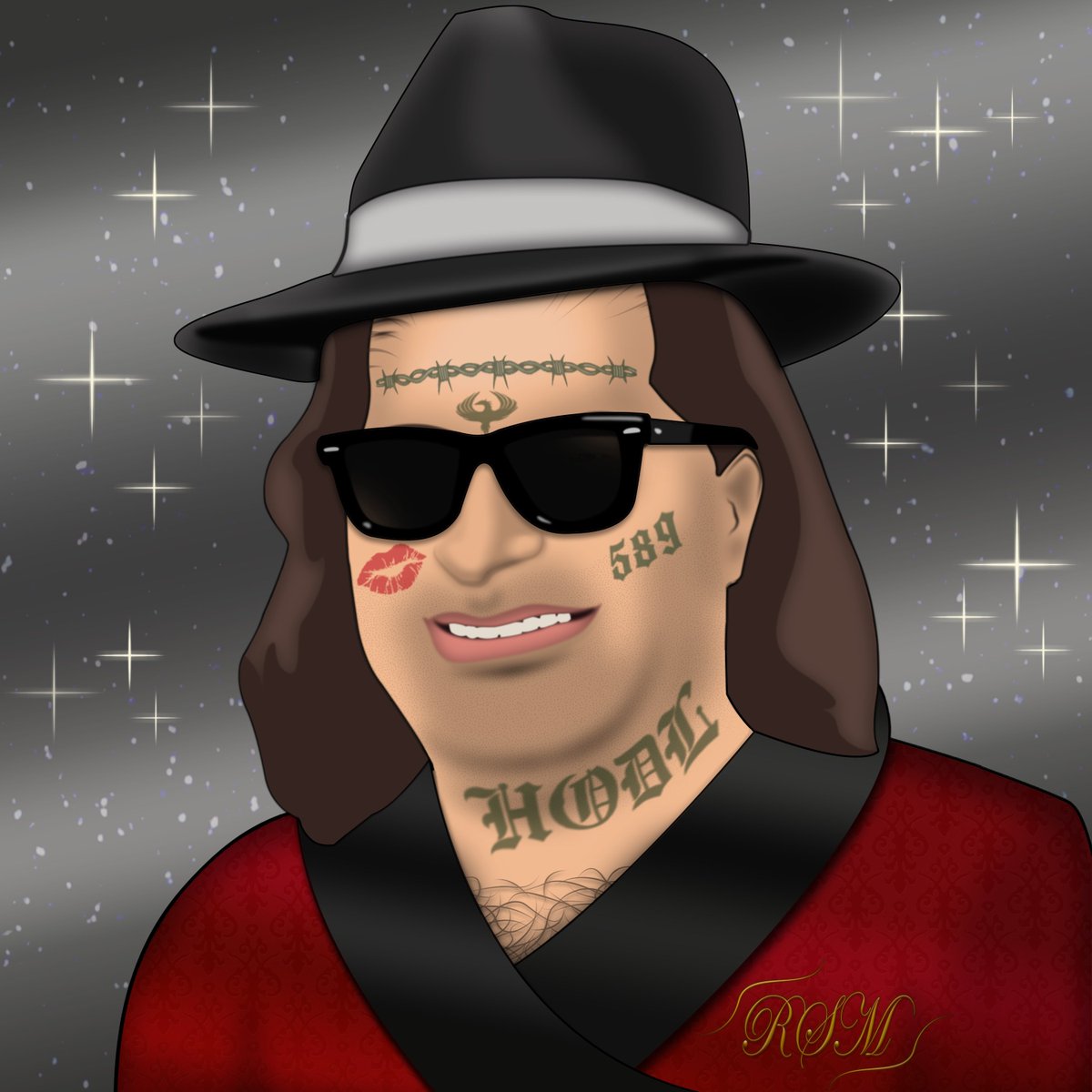 RealSatoshiNFT's tweet photo. Wiseguy? Made man? Made gal? 

This is your induction into the family 🥂 

And you got a fine piece of art in the process what a degen move big dog with the mafia hat royalty robe shot caller shades and a silver bg to top it off nice ☕️

Can't forget the @PostMalone face trait 🫠 https://t.co/lGsD1QUvfP