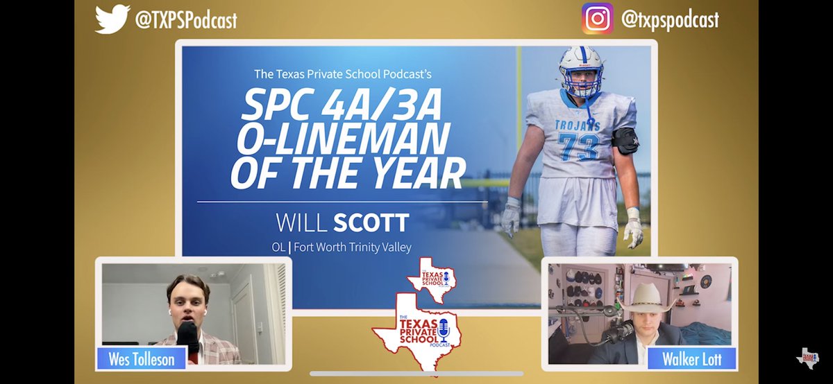 Thank you @TXPSPodcast for the recognition as 4A/3A Offensive lineman of the year! <a href="/TVSathletics/">TVS Trojans</a>