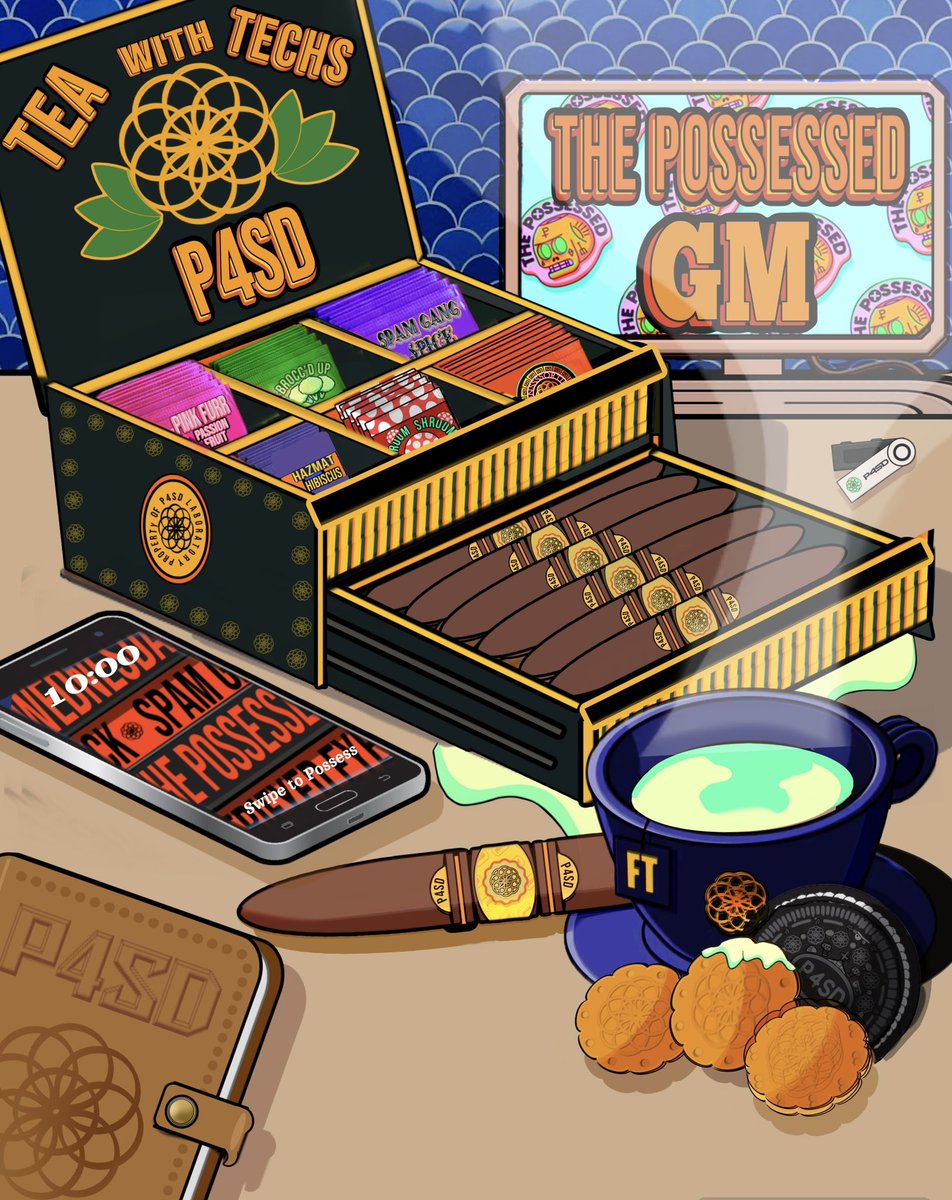 KenFt77's tweet image. Who’s ready for Tea With The Techs??!!Pour yourself a hot cuppa of Pink Furr Passion Fruit, Hazmat Hibiscus, or Spam Gang Spice Chai and smoke em if ya got em while chatting with our awesome Field Techs!! @ThePossessedNFT #FieldTechs #TeaWithTechs #Posse #fanart #CR34T3