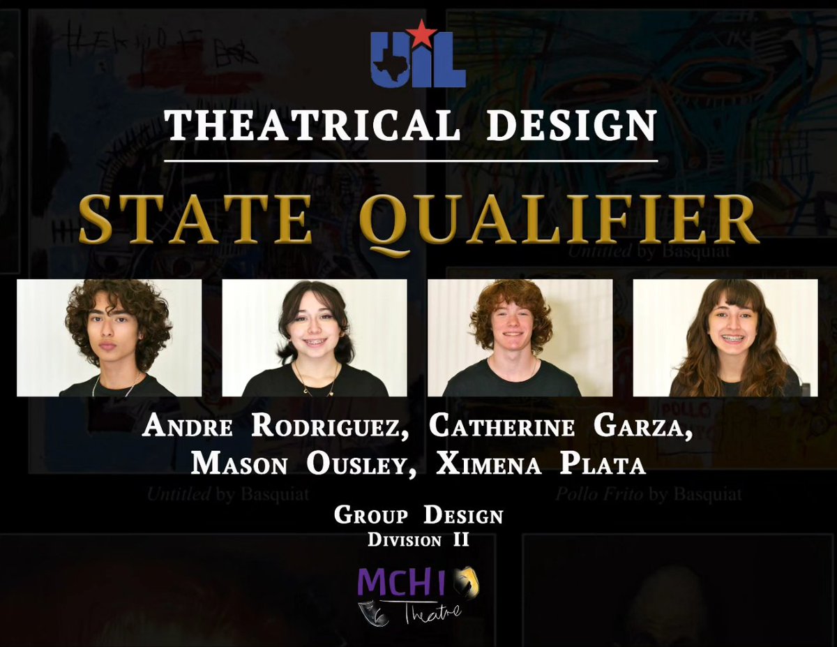 mchitheatre's tweet image. Congratulations to our UIL Theatrical Design students who are STATE BOUND!

Group Design- Andre Rodriguez, Catherine Garza, Mason Ousley, Ximena Plata

Scenic Design- Catherine Garza

Scenic Design- Angel Yepez

Marketing Design- Jaden Hernandez

@McHiPride @mcallenfinearts