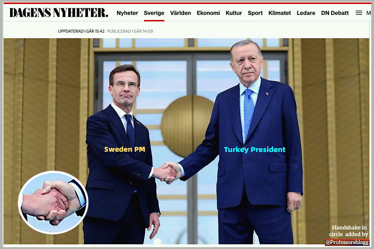 ProfessorsBlogg's tweet image. #Handshaking fashion in photo says all on #Sweden´s prospectives of being accepted in #NATO.
…After gov. elites opportunistically abandoned "non-alignment" stance ref. #Russia.
But that miscalculation was not Swedish ppl´s fault. NATO issue was NEVER voted in #plebiscite.
#svpol