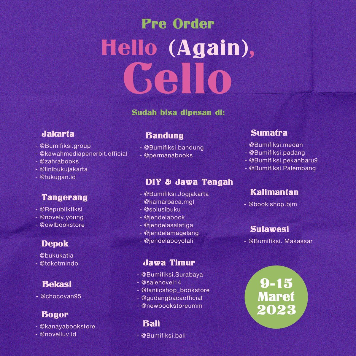 Bukune's tweet photo. LAST DAY‼️‼️
Hari ini adalah kesempatan terakhir mu ikut PO "Hello (Again) Cello" di Shopee.
Selain edisi book only + TTD @ijoscripts, ada edisi sleeve juga, loh! 🫣
Buruan pesan di TBO berikut, ya! ➡️
Atau, klik link di bawah 👇🏻
https://t.co/sCYWesc8ZX
#HelloAgainCello https://t.co/tMf3XzEzsy
