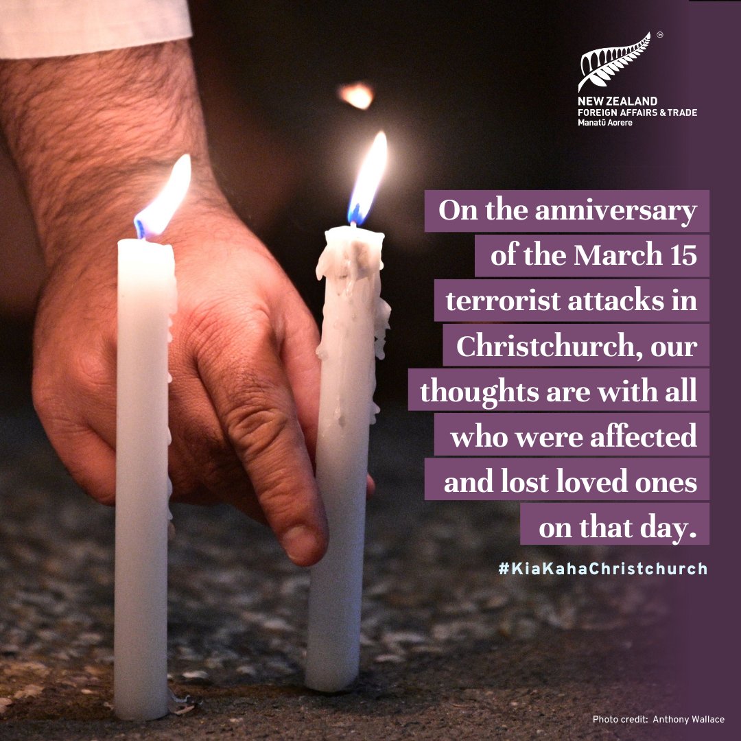 MFATNZ's tweet photo. Today marks four years since the terrorist attack on Christchurch masjidain. Aotearoa New Zealand continues to condemn all forms of terrorism and violent extremism, we are determined that NZ remains a safe, open and inclusive society. #KiaKahaChristchurch https://t.co/1AfTgTdnKQ