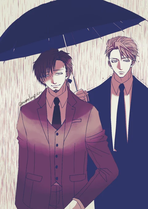 現パロ 闇オク(以下略) アキヘク雨の日に傘を持つボディガードレウスいいよねという落書き久しぶりに描いたね… 