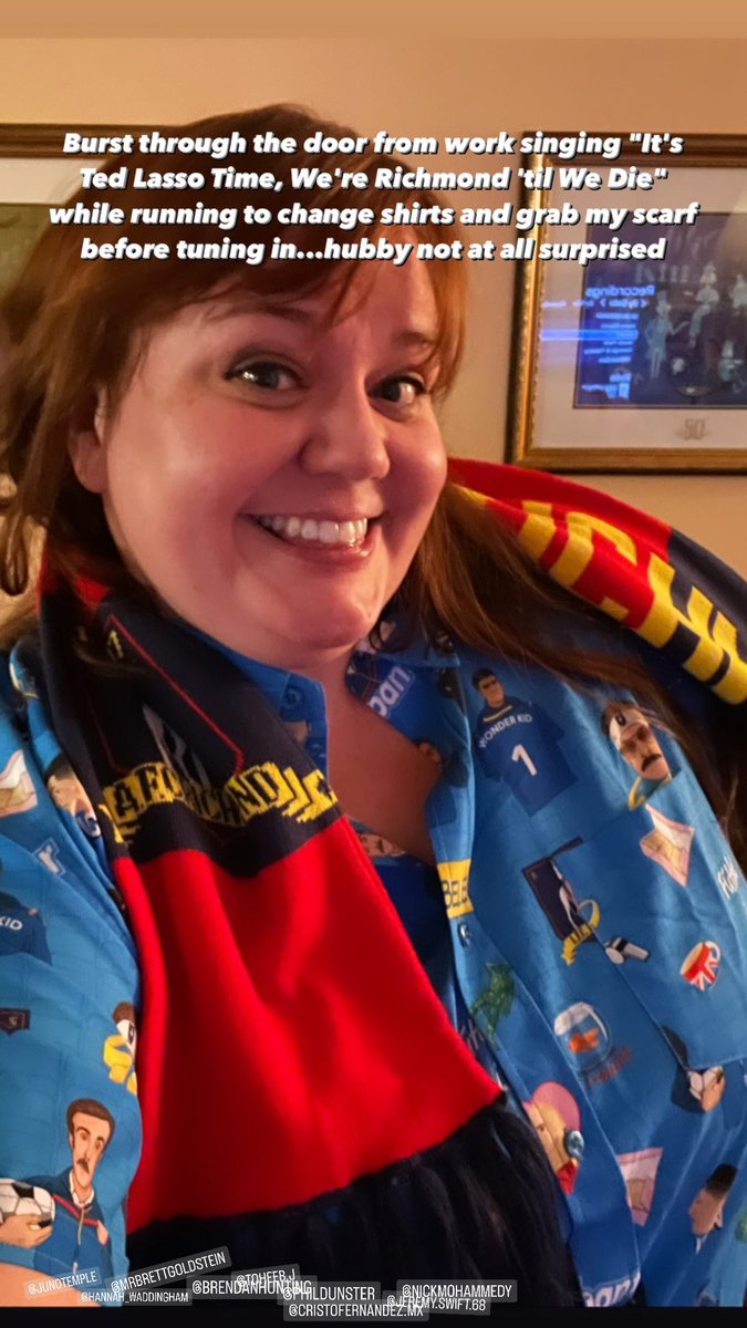 Ran into the house singing "It's Ted Lasso Time, We're Richmond 'til We Die" in excitement, the world is a better place with <a href="/TedLasso/">Ted Lasso</a> in it! Thank you <a href="/jasonsudeikis/">Jason Sudeikis</a> <a href="/brendanhunting/">Brendan Hunt</a> <a href="/brettgoldstein/">Brett Goldstein</a> @JunoTemple <a href="/hanwaddingham/">Hannah Waddingham.</a> <a href="/phildunster/">Phil Dunster</a> &amp; all involved for the greatest show ever