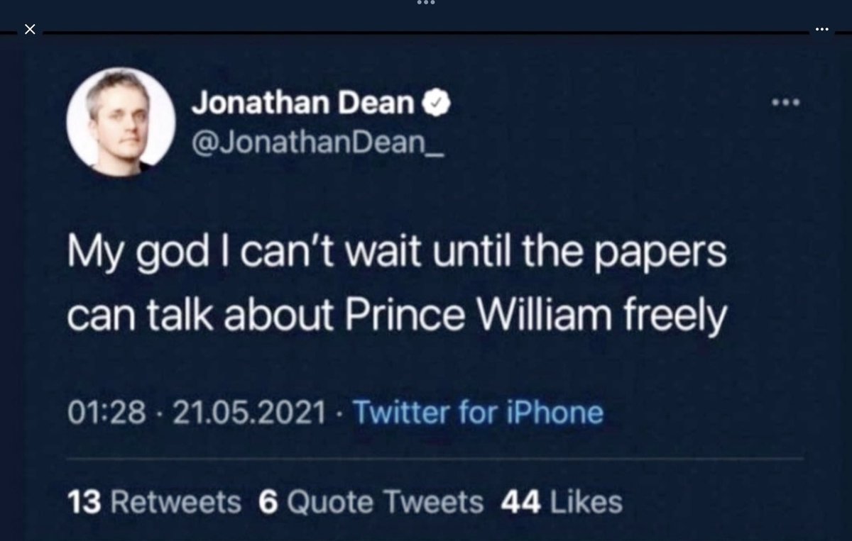 From Jonathan Dean, Senior writer with the Sunday Times… #PrinceWilliamIsABully #PrinceOfPegging #NotMyPrinceOfWales