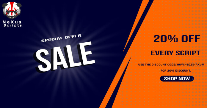 NoVax_Scripts's tweet image. Use the discount code: '8GYS-4DZS-PXUM' for 20% discount on all our scripts. Vailed until 29th March 2023
#FiveM #CustomScripts #NeXusScripts
