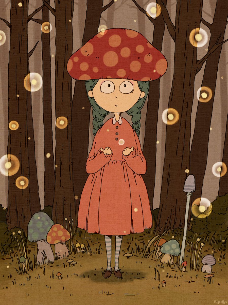 1girl braid mushroom dress twin braids solo red dress  illustration images