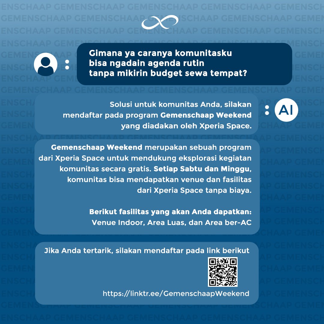 xperia_space's tweet image. [CALLING ALL COMMUNITY]

Jangan lupa ya, KUOTA TERBATAS! Buruan daftar sekarang juga biar bisa nikmatin venue GRATIS buat komunitasmu😍✨

#XperiaSpace #CollaborativeSpace