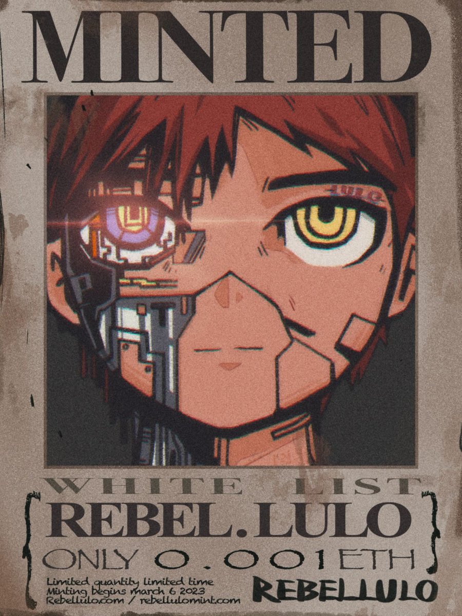 REBELLULO's tweet photo. The REBELLULO WL
🎁WLx5

 1️⃣Follow 
@REBELLULO

 2️⃣❤️ + RT
 3️⃣ Tag 2 friends

#NFTGiveaways #NFTCommunity #CryptoInvestor #nftart #NFTcollections #NFTMarketplace #nftcollectors #Bitcoin2023 #BitcoinNFT #Ethereum #NFT #OpenSeaNFT #nftsales #NFTshill #NFTartwork #REBELLULO https://t.co/hZK9RpPMMM