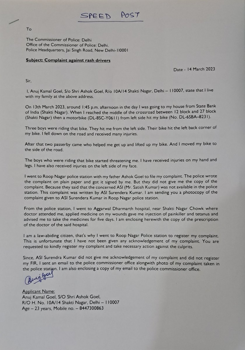 ashokdilliwala's tweet photo. @LtGovDelhi
@DelhiPolice
If police station refuse to register/acknowledge complaint of accident victim, where should we go?
Please restore faith of citizens in police.
Police stations should help the citizens to report crime. https://t.co/lpDtxgA1fQ