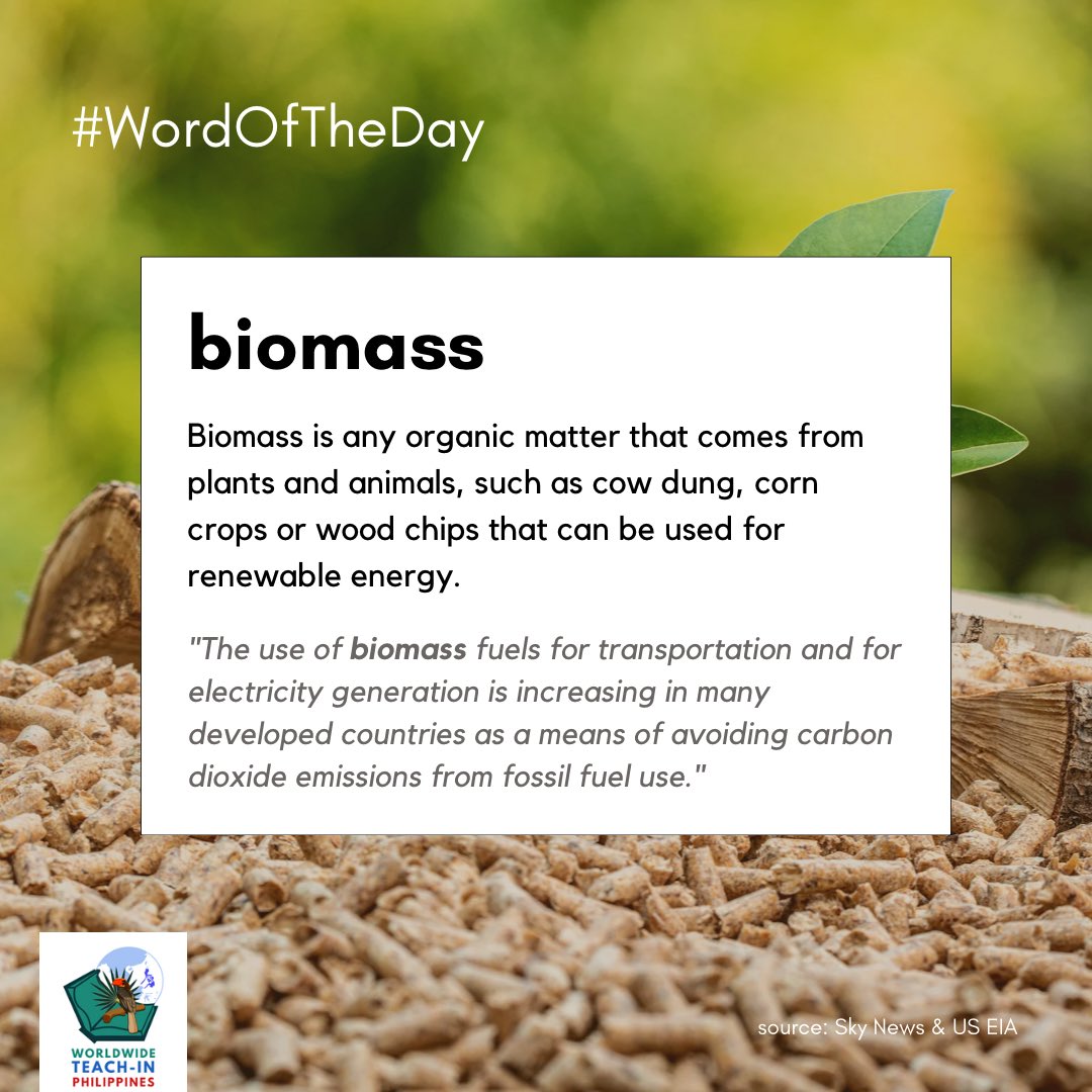 wwcjmovement_ph's tweet photo. Biomass comes from any organic &amp; natural material like agricultural &amp; urban waste! 🪵

#wordoftheday #WWTI #WWTIPH #MakeATeachIn #ClimateJustice #environment #Climate #ClimateAction #ClimateChangeIsReal #Philippines #Manila #Environmentalist #ClimateCrisis #WorldWideTeachIn https://t.co/pcAtZOEzAw