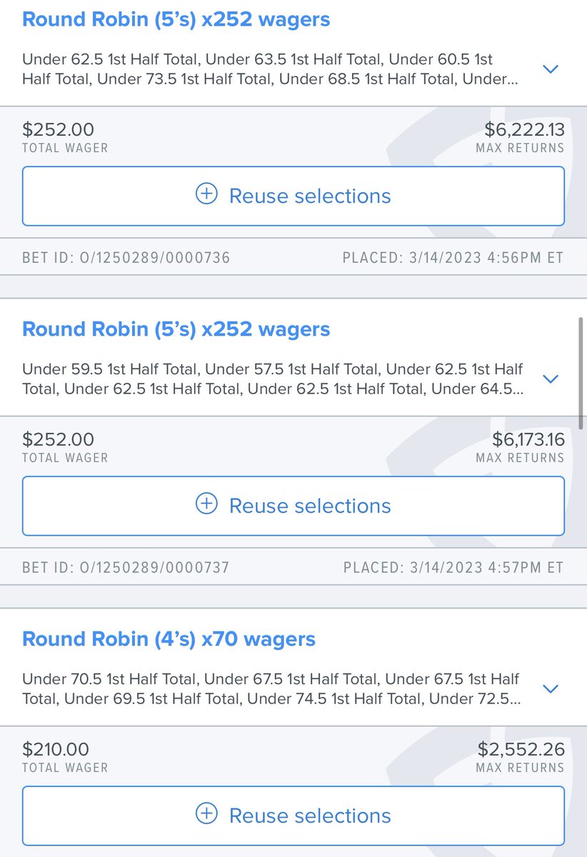My #marchmadness play this year 1H under round robin parlays 5’s / 10’s and a 4 / 8 #sportsbetting 🫡