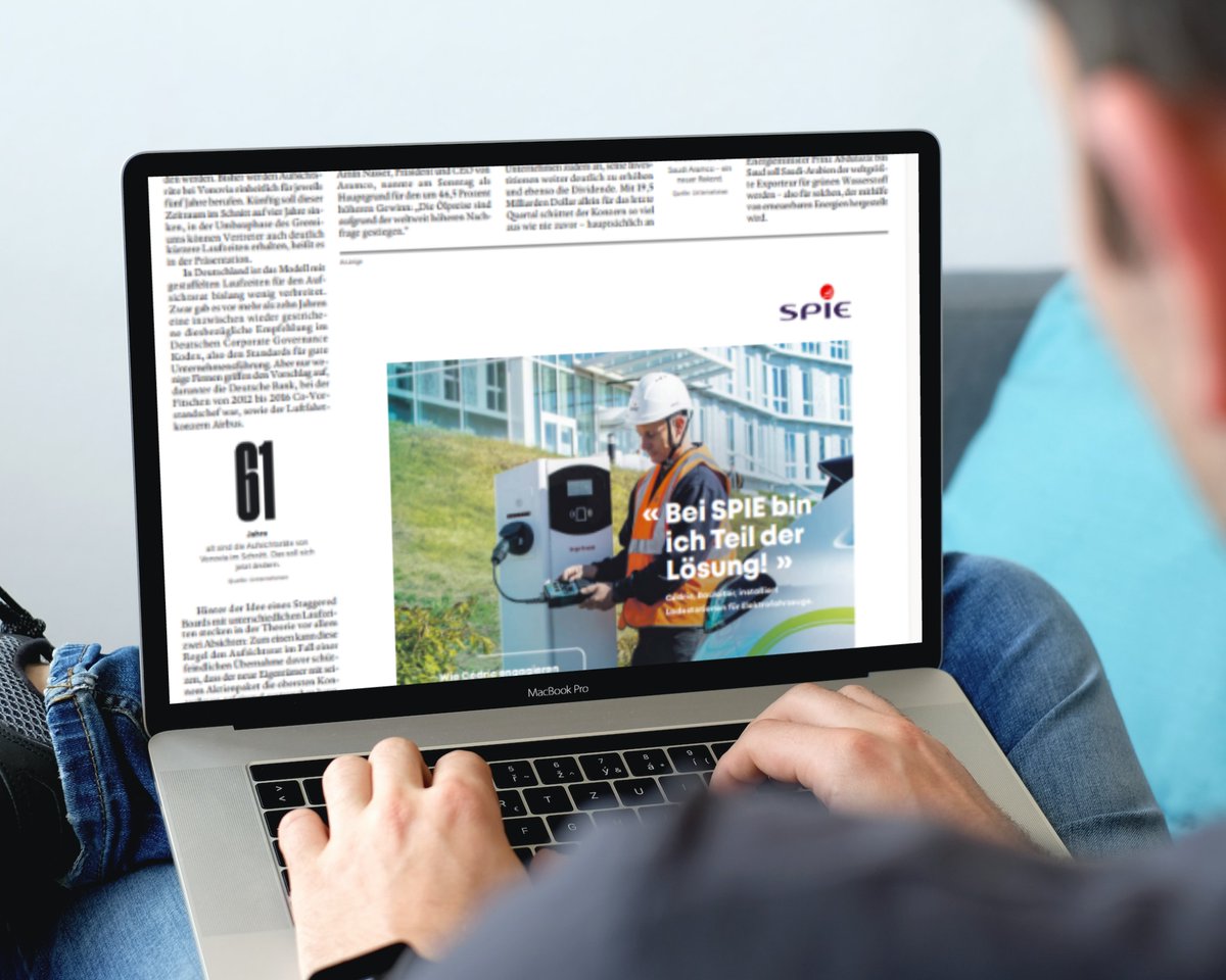 SPIEgroup's tweet photo. SPIE est à nouveau présent dans les médias, cette fois dans #Handesblatt en Allemagne et dans #HetFinancieeleDagblad aux Pays-Bas. Cette campagne souligne l'engagement de SPIE en faveur d'une transformation numérique responsable en Europe. https://t.co/1mA8RX9RfQ https://t.co/7Iy1BRpaWM