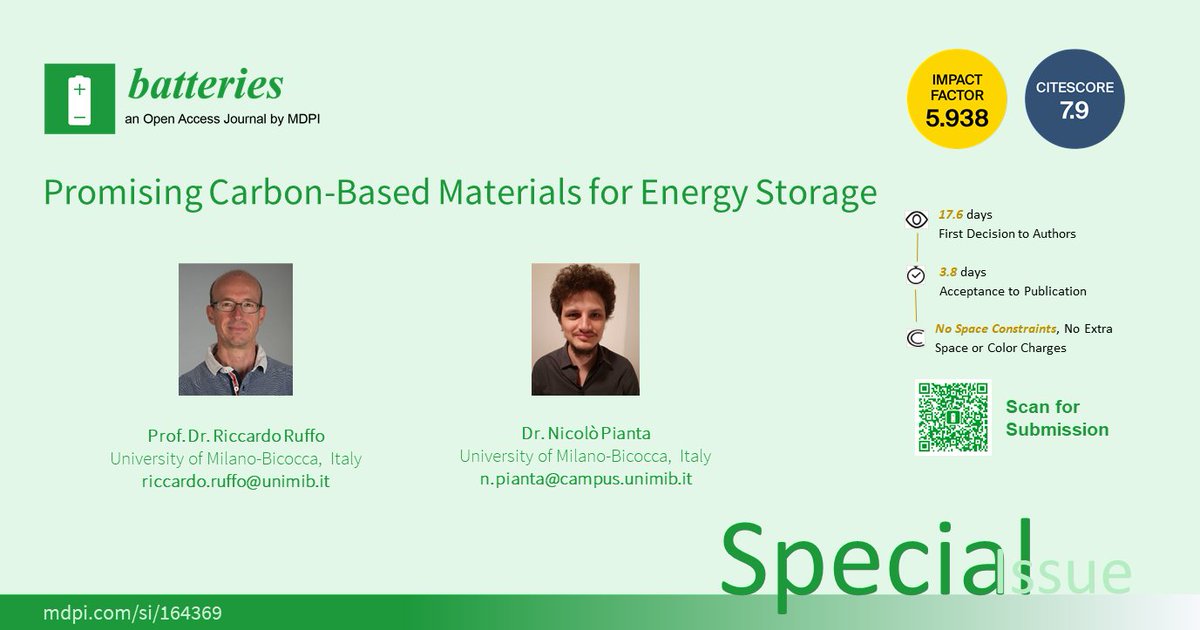 Mia80448693's tweet photo. ✨#SpecialIssue @batteriesmdpi 

📕 Promising #Carbon-Based Materials for #EnergyStorage

👨‍🎓 Guest Editors: Prof. Dr. Riccardo Ruffo and Dr. Nicolò Pianta

💻more information: 

https://t.co/2o3l2eiOVi

💖Looking forward to your #contributions! https://t.co/LGZ0ac87dU