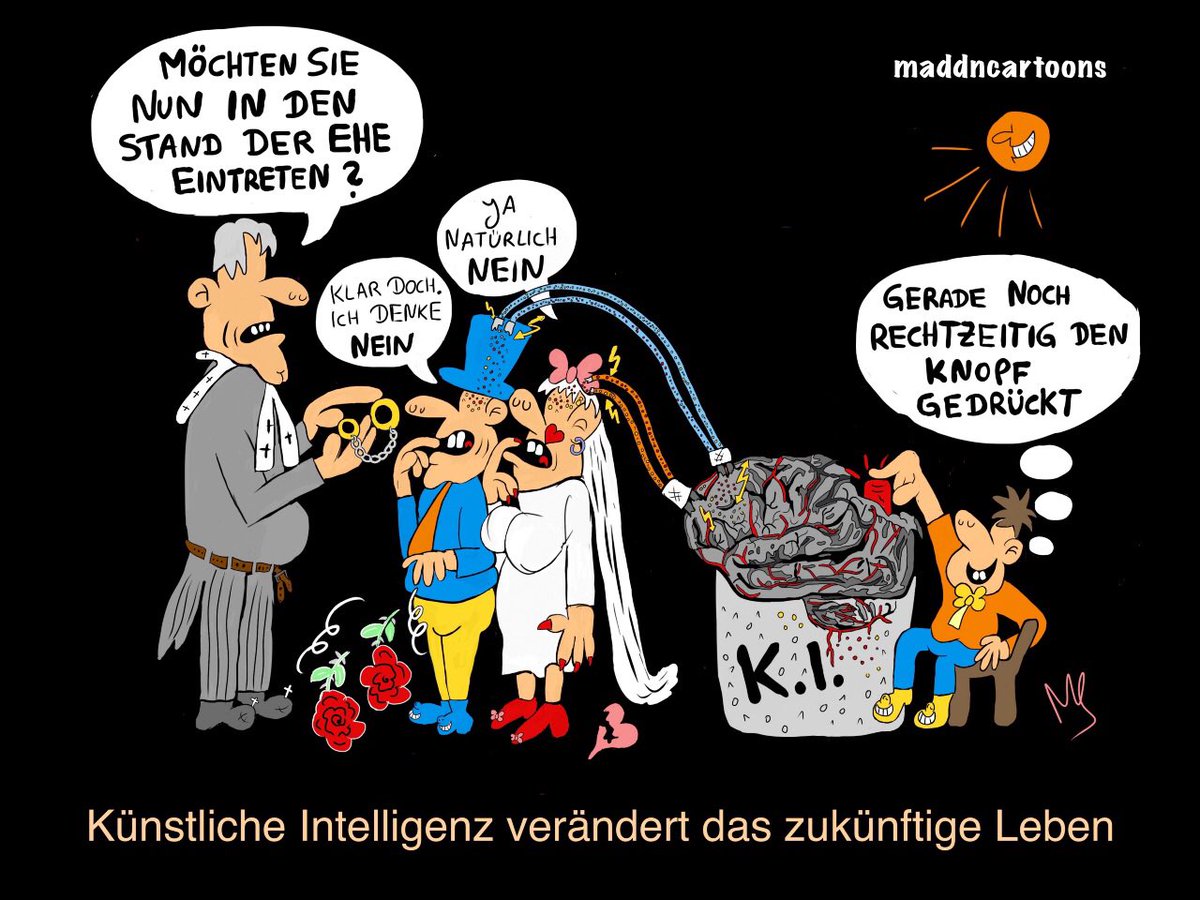 #Googles  #KI äußert #Gefühle - wird #ScienceFiction zur #Realität?

dw.com/de/google-ki-g…

riffreporter.de/de/technik/kue…

#Cartoon aus #Nürnberg /#Nordbayern
#KünstlicheIntelligenz  #BlakeLemoine #Ehe