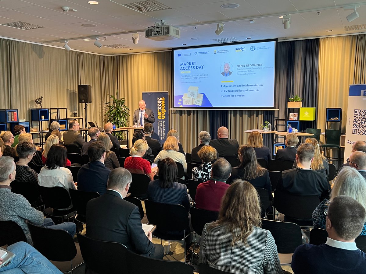 Jonas Kasteng (@jonaskasteng) on Twitter photo The Market Access Day in Gothenburg has started with the key not speech by <a href="/DRedonnet/">Denis Redonnet</a> from the EU commission.
Today, Swedish companies will learn how to tackle trade barriers on their export markets.
Organizers: <a href="/Trade_EU/">EU Trade 🇪🇺</a> <a href="/setradepolicy/">Swedish Trade Policy</a> <a href="/handelskammaren/">Västsvenska</a> and <a href="/sweboardoftrade/">National Board of Trade Sweden</a> The Market Access Day in Gothenburg has started with the key not speech by <a href="/DRedonnet/">Denis Redonnet</a> from the EU commission.
Today, Swedish companies will learn how to tackle trade barriers on their export markets.
Organizers: <a href="/Trade_EU/">EU Trade 🇪🇺</a> <a href="/setradepolicy/">Swedish Trade Policy</a> <a href="/handelskammaren/">Västsvenska</a> and <a href="/sweboardoftrade/">National Board of Trade Sweden</a>