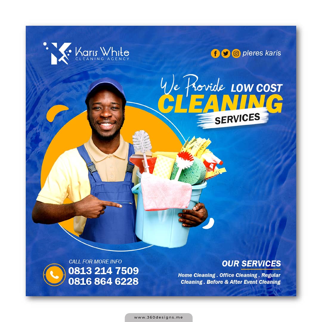 dmk_xyz's tweet photo. Design theme: Low cost cleaning service by Karis white agency
View my portfolio π
https://t.co/UpiapzDAsZ
.
#360designs_ #logodesigns #graphicsdesign #graphicstemplates #flyerdesigns #graphicsdesigner #flyer #graphicsforbusiness #professionaldesign #productdesigner #digitalart https://t.co/SQtwqXd51J