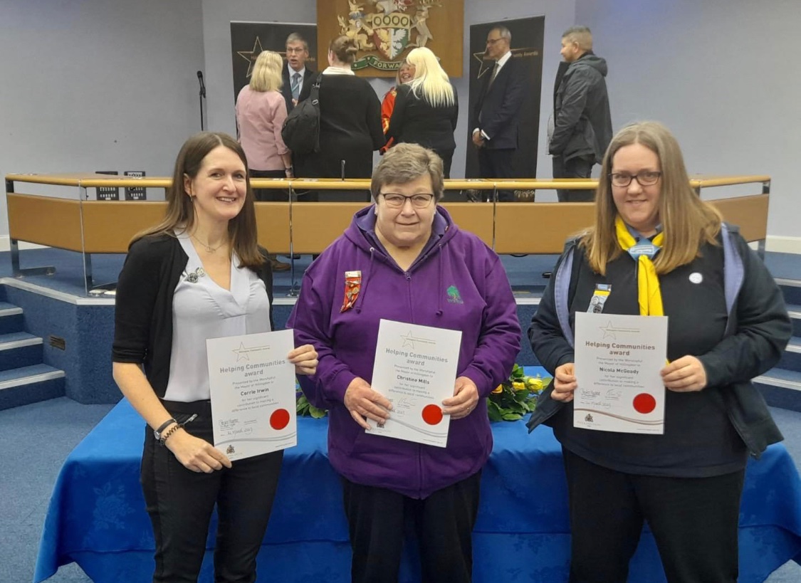 Congratulations to Corrie Irwin, Christine Mills and Nicola McGeady from Ruislip-Northwood Division, who were presented with London Borough of Hillingdon Community Awards by the @HillingdonMayor. The ceremony was held last night at the Uxbridge Civic Center. @Girlguiding