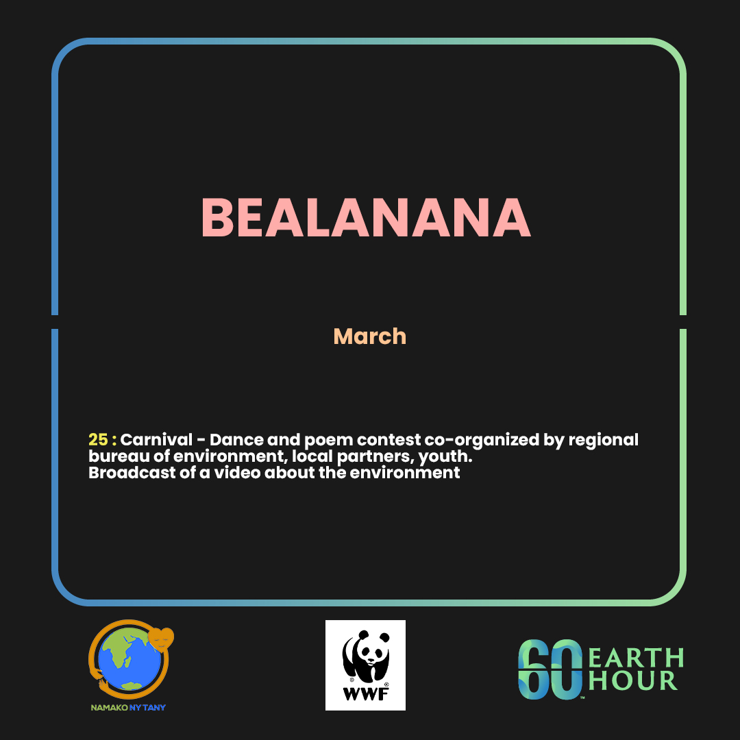wwf_mada's tweet image. 🎉Earth Hour 2023 Program - Part II🎉
Find below the list of activities for the Earth Hour celebration in Madagascar 👇
And join Namako ny Tany youth in your region for the biggest event in March 🌍🇲🇬
#OneSharedHome #EarthHour2023 #Madagascar