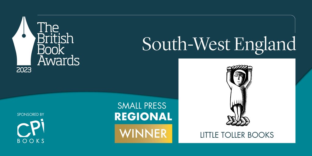 A dark blue asset with The British Book Awards logo and white text that reads: Small Press Regional Winner South-West England Little Toller.