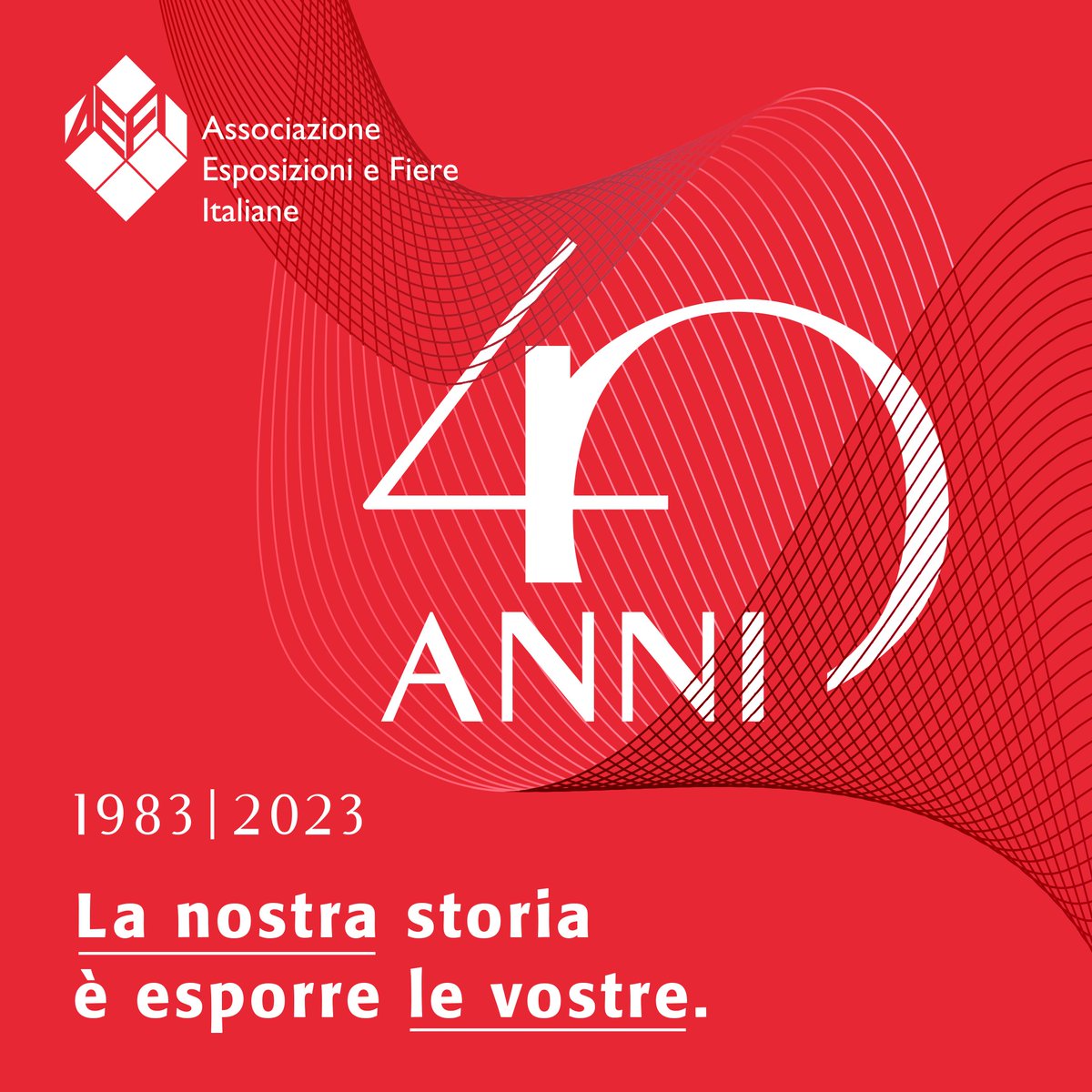 Celebriamo oggi il quarantesimo anniversario della fondazione di AEFI.
40 anni di attività, di sinergie, di impegno e di lavoro spesi per la promozione e lo sviluppo del Sistema Fieristico Italiano.
Da 40 anni, la nostra storia è esporre le vostre.

aefi.it/it/progetti-sp…