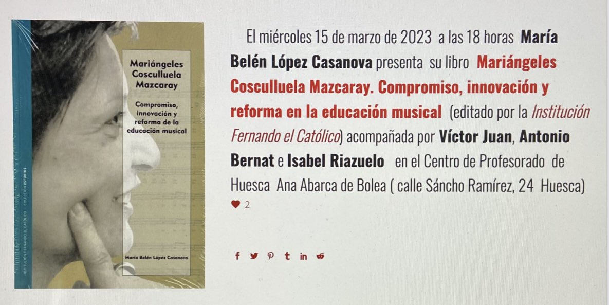 Hoy miércoles, a las 18h en Huesca (calle Sancho Ramírez 24), Belén López Casanova, codirectora del proyecto Cantatutti presenta su libro. ¡No te lo pierdas si estás cerca! ¡Próximamente también en Zaragoza!
¡Enhorabuena Belén!