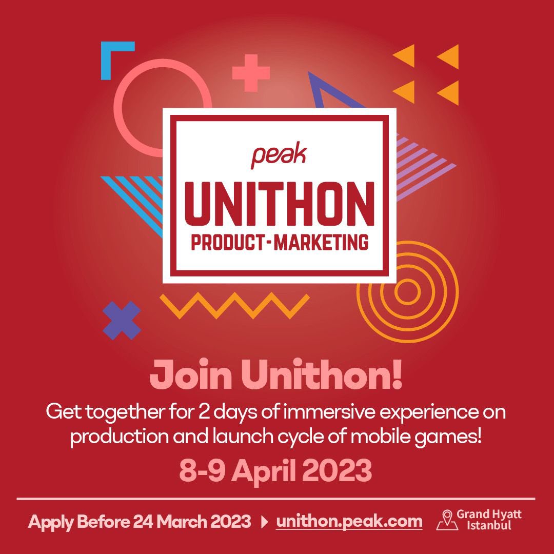 Peak Unithon Product &amp; Marketing başvuruları devam ediyor! Mobil oyun dünyasını yakından tanımak, iki gün boyunca dolu dolu bir deneyim yaşamak için son başvuru tarihi 24 Mart! 👀 unithon.peak.com