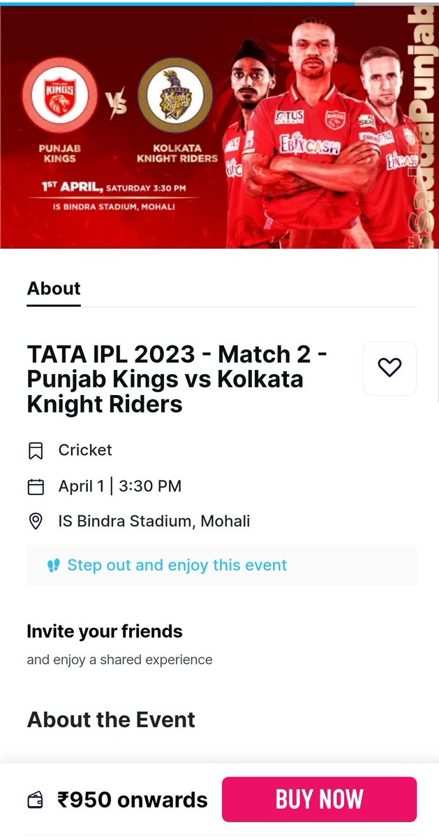 Pawan_174's tweet photo. IPL 2023 tickets for two games in Mohali are now available in Paytm Insider. Book Your tickets now..
https://t.co/cgp7OslWaM
Match 02 - PBKS v KKR
Match 18 -PBKS v GT
Starting price is 950
#pbks #IPL2023 #Mohali #PBKSvsKKR #PBKSvsGT #ISBindraStadium #PBKSMatches #ticketlive https://t.co/Kkh2Wfy1NC