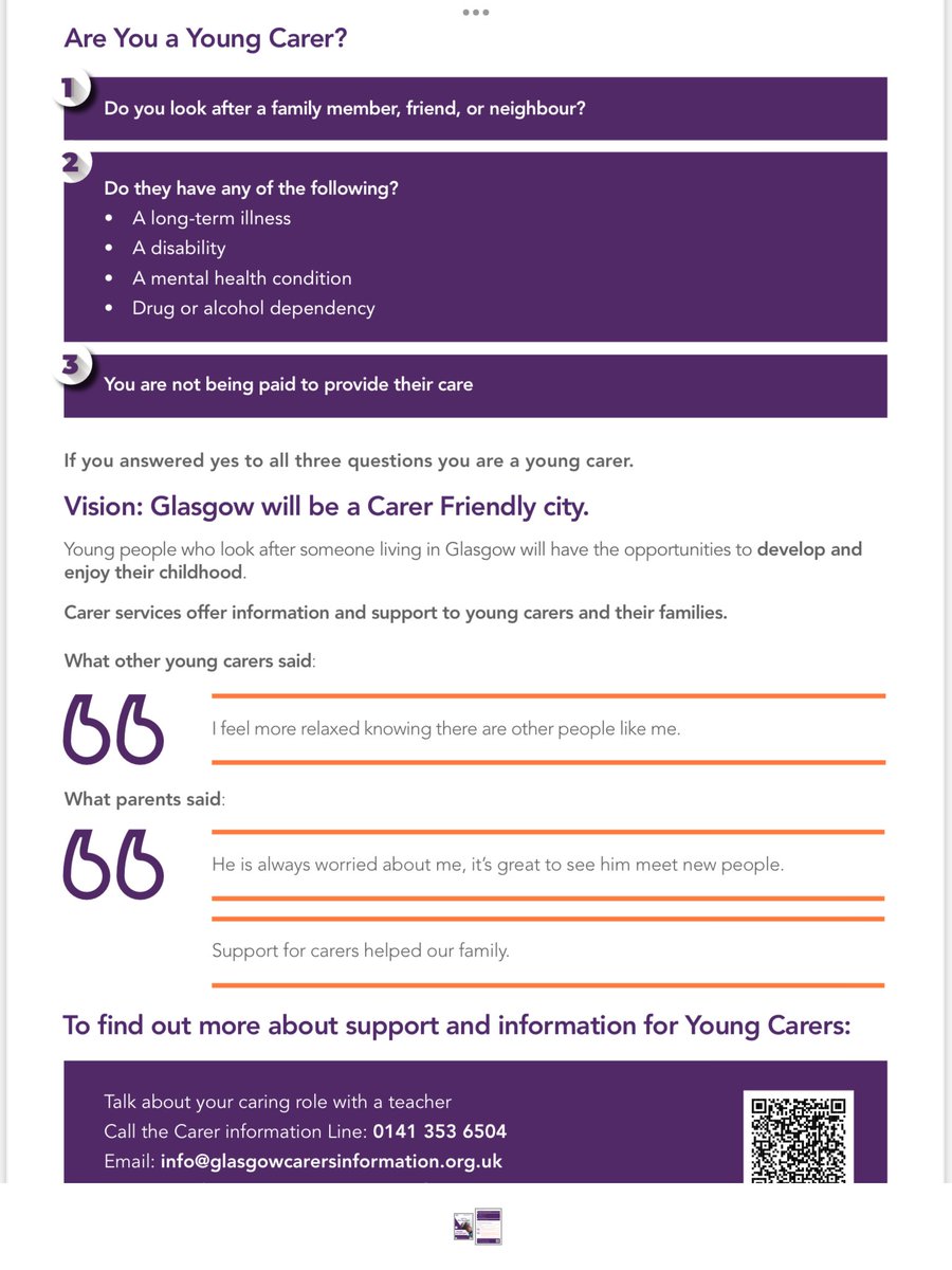 We at Castlemilk High School are marking Young Carers Action Day and making sure young carers in our community know how to access support @dixon_east @GCHSCP  

#YCAD23 #GlasgowYoungCarers #CarerAware