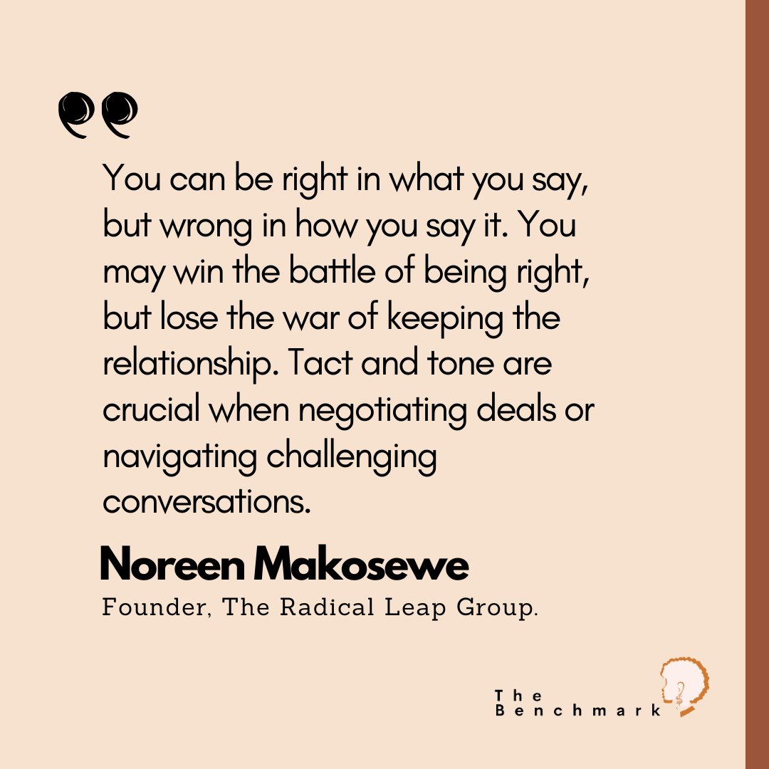 Conversations and decisions are guided by tone and tact.

Cc: <a href="/NoreenMakosewe/">Noreen Makosewe</a>, Founder and Managing Director <a href="/RadicalLeapGrp/">The Radical Leap Group</a>, a company that specialises in business transformation, digital transformation and market expansion for SMEs.

#businessinsight #femalefounders #iwd2023