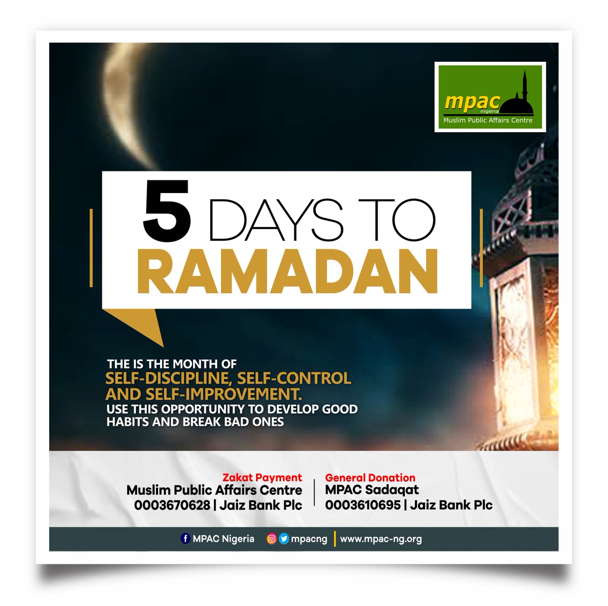mpacng's tweet photo. 5 DAYS TO RAMADAN

This is the month of self-discipline, self-control, and self-improvement. Use this opportunity to develop good habits and break bad ones.

 #ramadan #ramadhan #5daystoramadan #ramadan1444 https://t.co/RvOYObefng