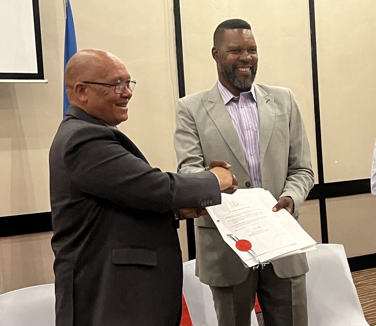 UNLesotho's tweet photo. Congratulations to the Government of Lesotho 🇱🇸 as it today presents three Instruments of Ratification to the International Labour Organization! https://t.co/RqvNqSbM0Q