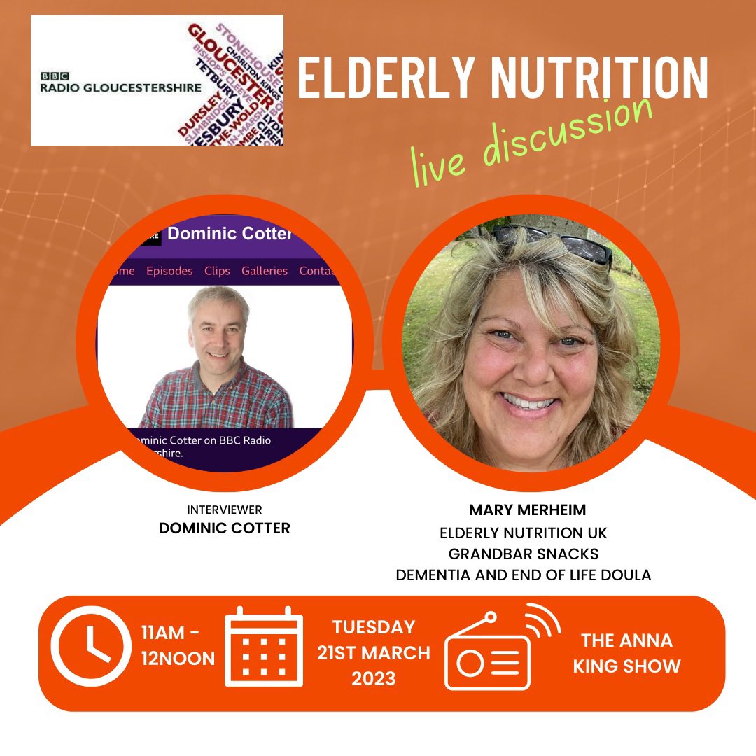 Grandbarsnacks's tweet photo. Looking forward to chatting with Dominic Cotter on the @annakingradio Anna King show next Tuesday. All things #elderlynutrition and how I set up Grandbars. #elderlycare #lowappetite #seniorcare #healthycake #Gloucestershire #cotswolds https://t.co/qvwTWY9niY