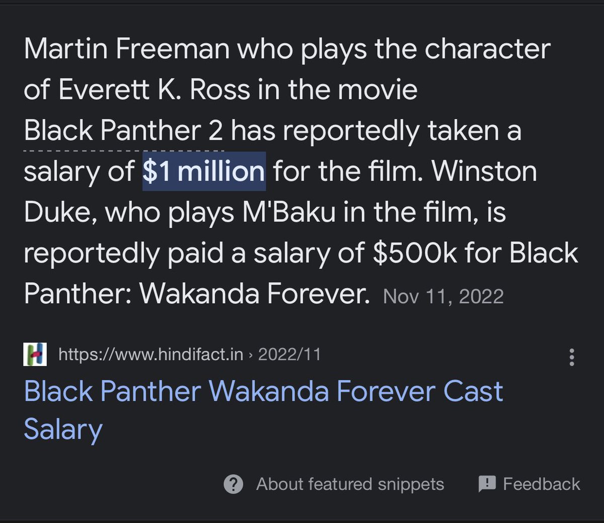 Chadwick Boseman made $4million from the first BP film. And I wondered how much Martin freeman made. He got paid more than the “Star” of the film. Plus they are paying Winston duke chips by comparison. But yea the problem is us

#WakandaForever
#BlackPanther 
#RecastTChalla https://t.co/YbqomaK9Mu