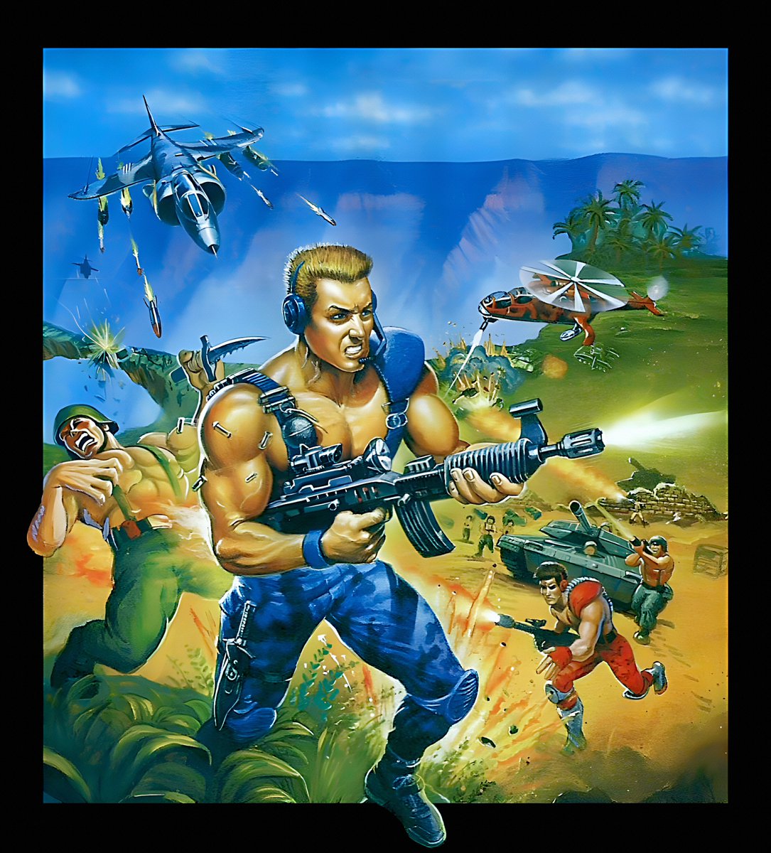 peachflavor3d's tweet image. East Vs. West Round 5! The artwork of #Mercs aka Senjō no Ōkami II on #MegaDrive / #SegaGenesis. Japanese art by Akiman and Western art by Greg Winters. Both solid pieces but the Western one as the edge imo. Upscaled, cleaned, and retouched.